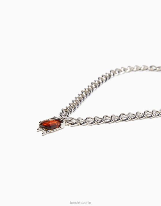 Silber Bershka Männer juwelenbesetzte Halskette H00J3691