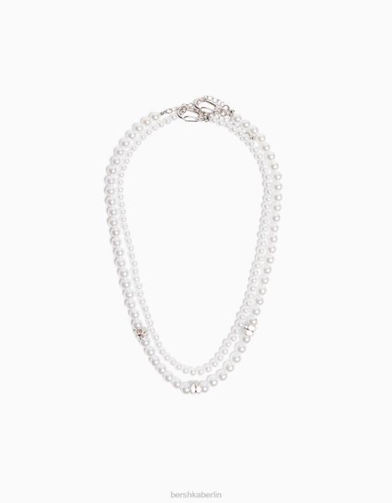 Weiss Bershka Männer Kunstperlenkette H00J3664