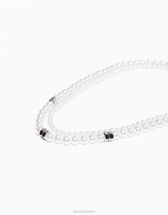 Weiss Bershka Männer Kunstperlenkette H00J3664