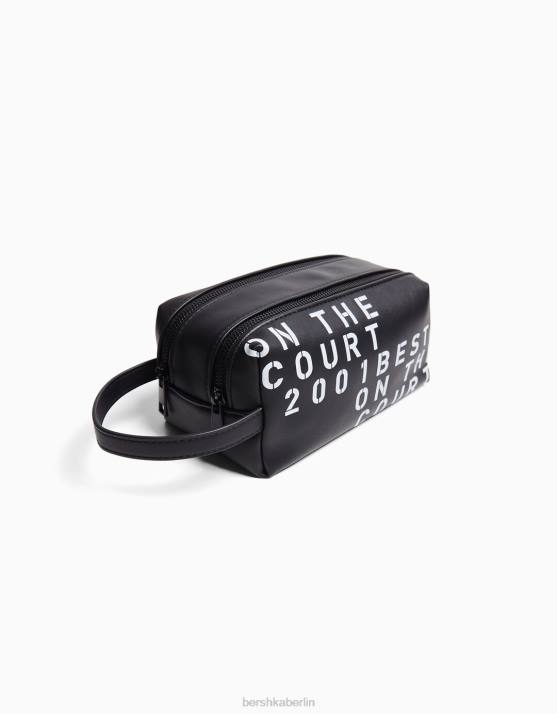 Schwarz Bershka Männer Kosmetiktasche mit Schriftzug H00J3584