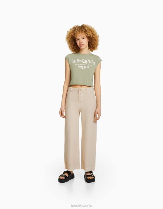 Sand Bershka unisex Culottes aus Baumwolle H00J3907