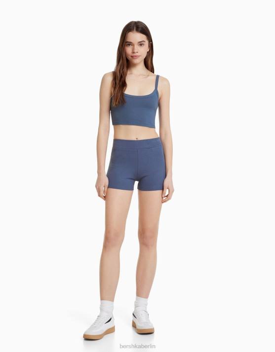 blau verwaschen Bershka unisex Culotte-Shorts H00J3882