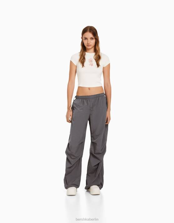 grau Bershka unisex Nylon-Fallschirm-Jogginghose H00J3895
