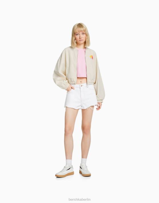 Creme Bershka unisex bestickte Nylonjacke H00J4161