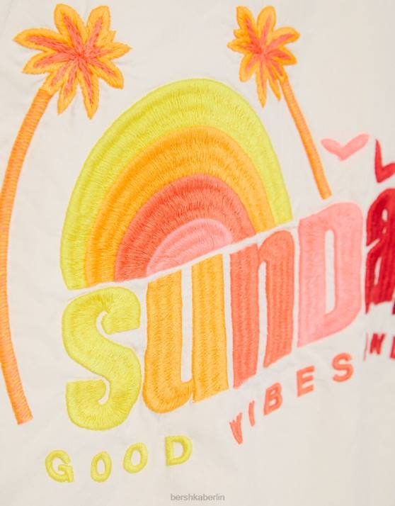 Creme Bershka unisex bestickte Nylonjacke H00J4161