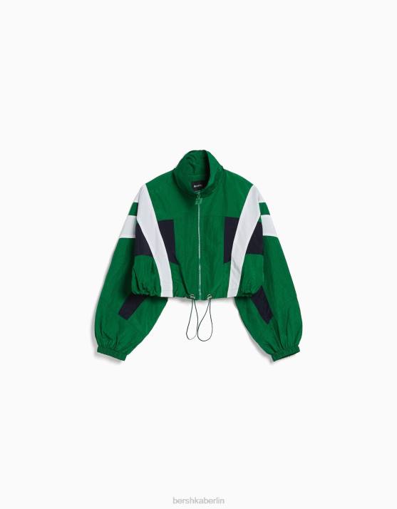 Grün Bershka unisex Kurz geschnittene Jacke aus Nylon im Farbblockdesign H00J4150