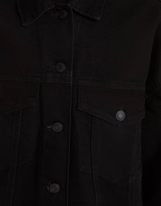 Schwarz Bershka unisex übergroße Jeansjacke H00J4160