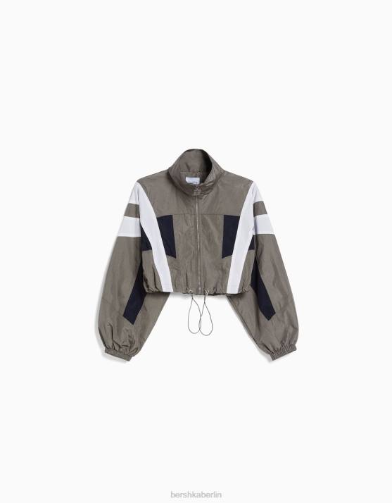 grau Bershka unisex Kurz geschnittene Jacke aus Nylon im Farbblockdesign H00J4149