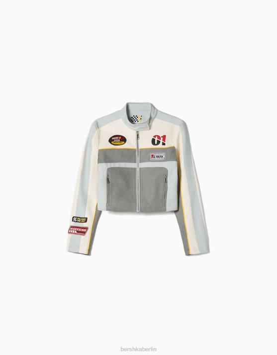 grau Bershka unisex Rennjacke aus Kunstleder H00J4155