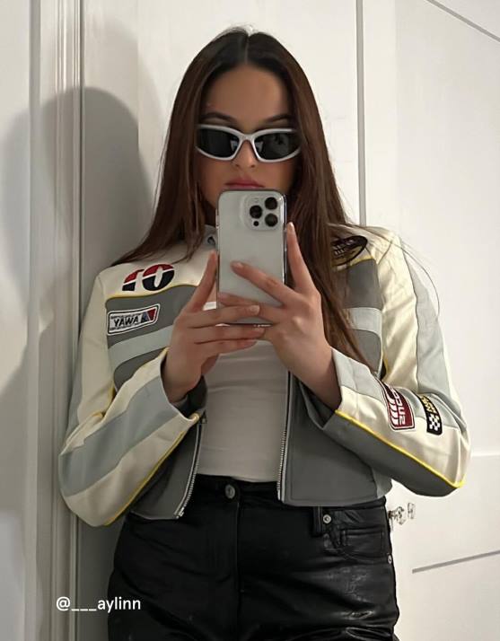 grau Bershka unisex Rennjacke aus Kunstleder H00J4155