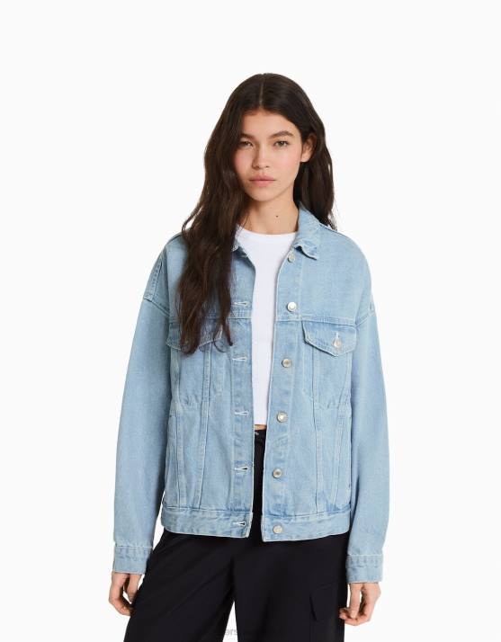 hellblau Bershka unisex übergroße Jeansjacke H00J4159