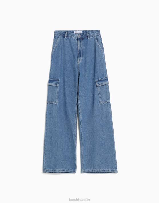 Blau Bershka unisex Cargo-Jeans mit weitem Bein H00J4000