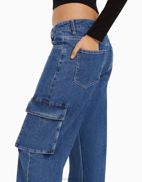 Blau Bershka unisex Gerade geschnittene Cargo-Jeans H00J3912