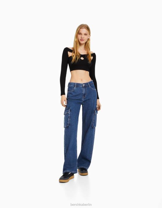 Blau Bershka unisex Gerade geschnittene Cargo-Jeans H00J3912