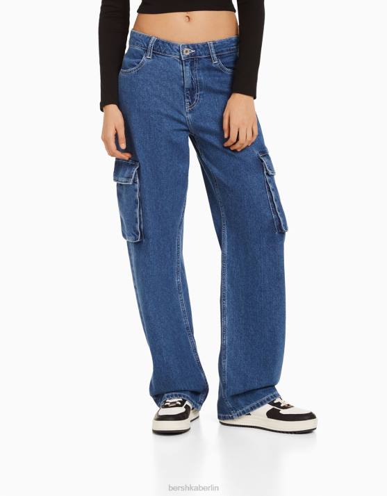 Blau Bershka unisex Gerade geschnittene Cargo-Jeans H00J3912