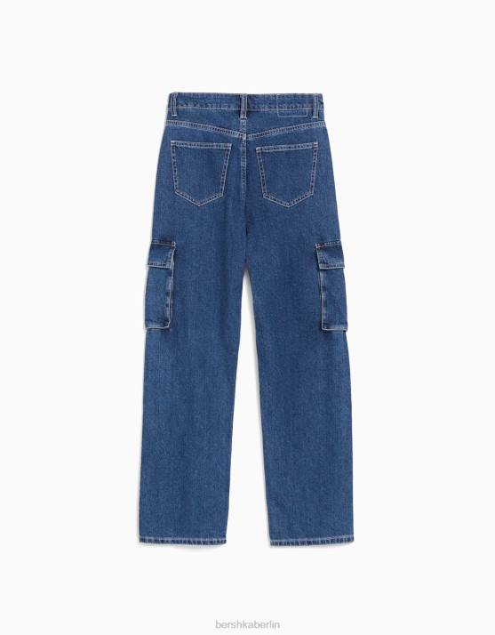 Blau Bershka unisex Gerade geschnittene Cargo-Jeans H00J3912