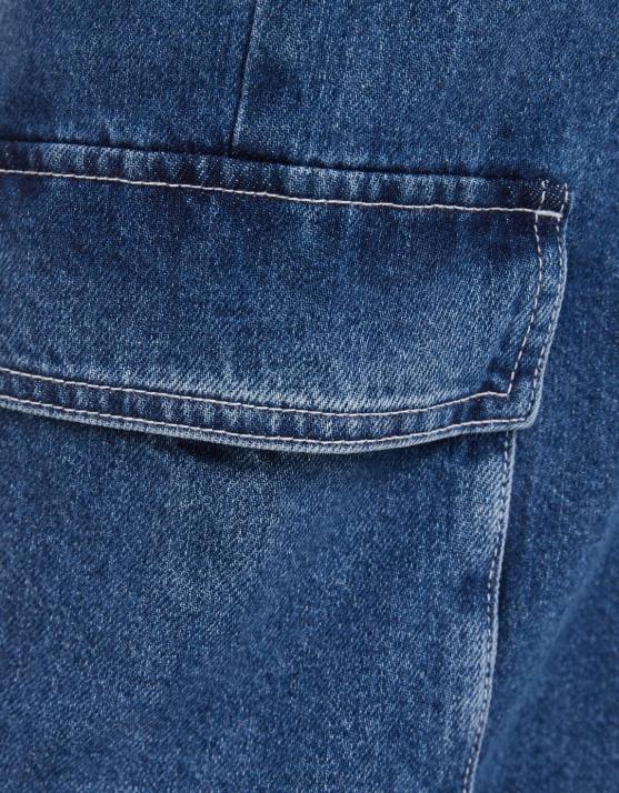 Blau Bershka unisex Gerade geschnittene Cargo-Jeans H00J3912