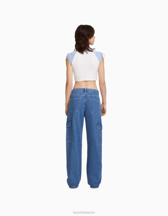 Blau Bershka unisex Gerade geschnittene Cargo-Jeans H00J3992