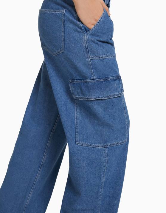 Blau Bershka unisex Gerade geschnittene Cargo-Jeans H00J3992