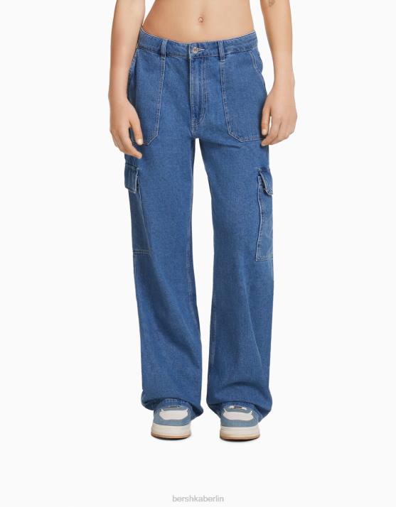 Blau Bershka unisex Gerade geschnittene Cargo-Jeans H00J3992