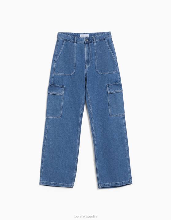 Blau Bershka unisex Gerade geschnittene Cargo-Jeans H00J3992