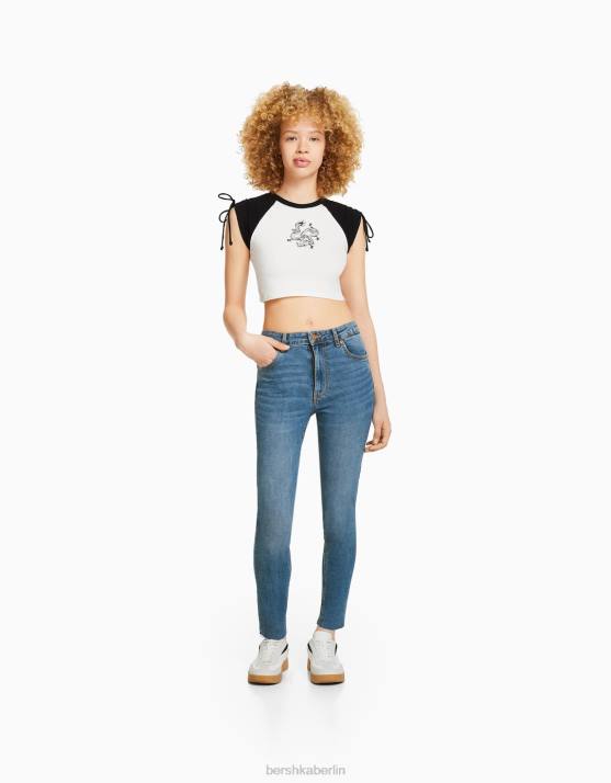 Blau Bershka unisex Röhrenjeans mit hohem Bund H00J3967