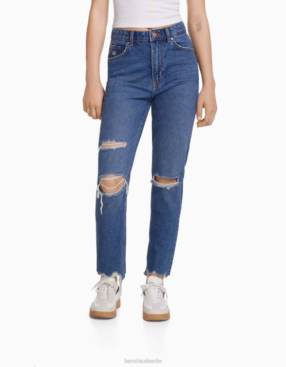 Blau Bershka unisex Zerrissene Mom-Jeans H00J3951