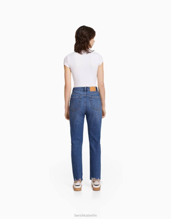 Blau Bershka unisex Zerrissene Mom-Jeans H00J3951
