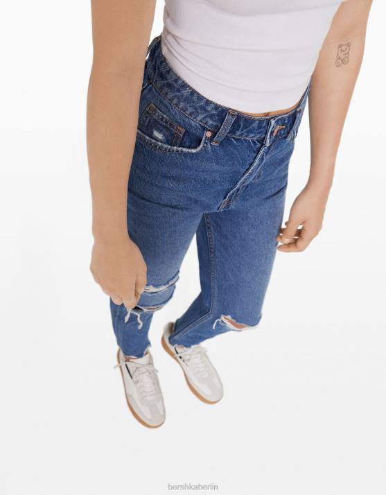 Blau Bershka unisex Zerrissene Mom-Jeans H00J3951