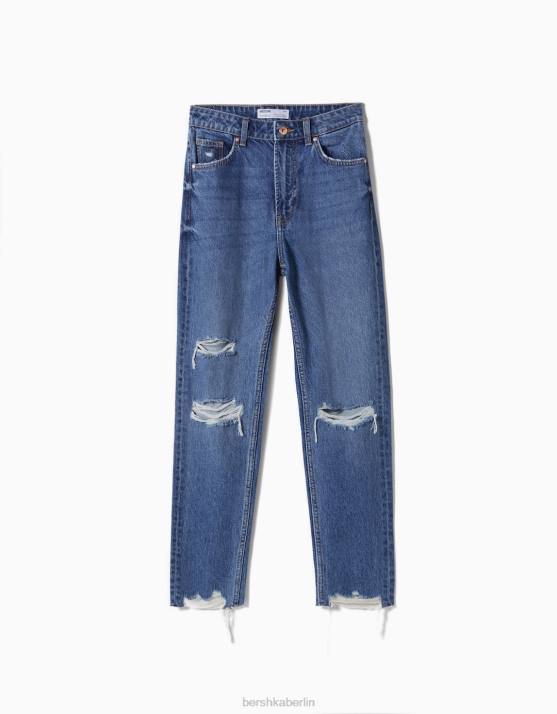 Blau Bershka unisex Zerrissene Mom-Jeans H00J3951