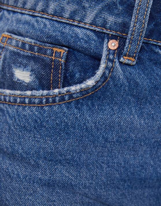 Blau Bershka unisex Zerrissene Mom-Jeans H00J3951