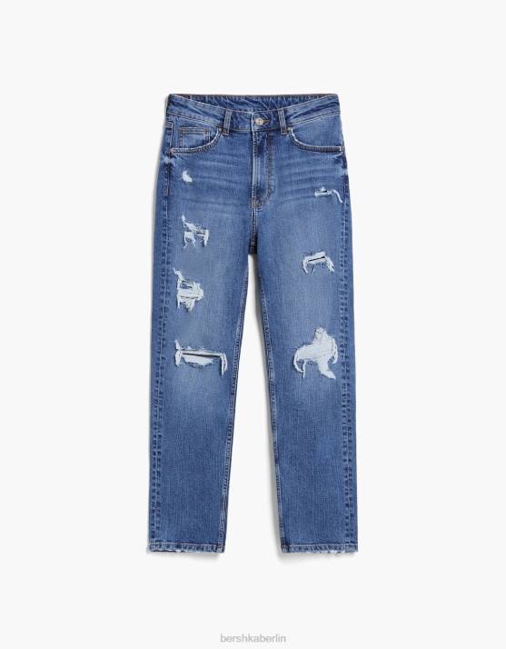 Blau Bershka unisex Zerrissene Relax-Fit-Mom-Fit-Jeans H00J3960