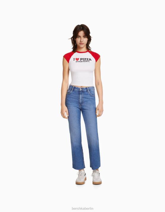 Blau Bershka unisex verkürzte, ausgestellte Jeans H00J3924