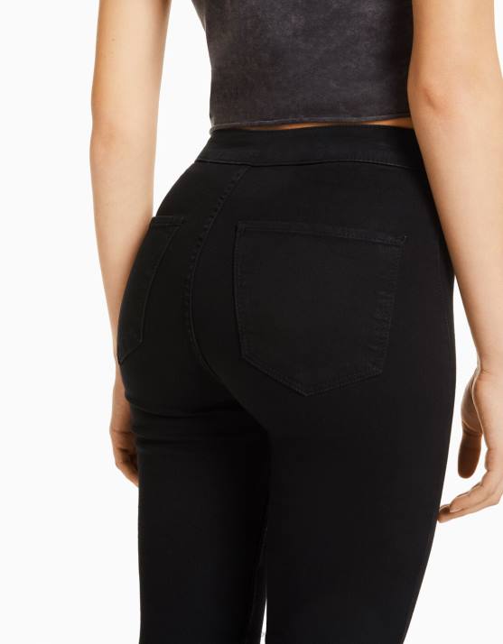 Schwarz Bershka unisex Jeans-Leggings mit superhohem Bund H00J3936