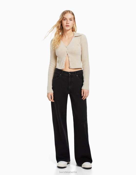 Schwarz Bershka unisex Jeans mit weitem Bein H00J3981