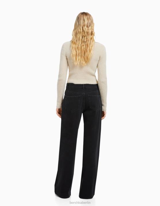 Schwarz Bershka unisex Jeans mit weitem Bein H00J3981