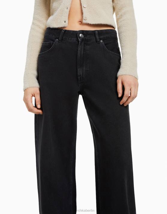 Schwarz Bershka unisex Jeans mit weitem Bein H00J3981