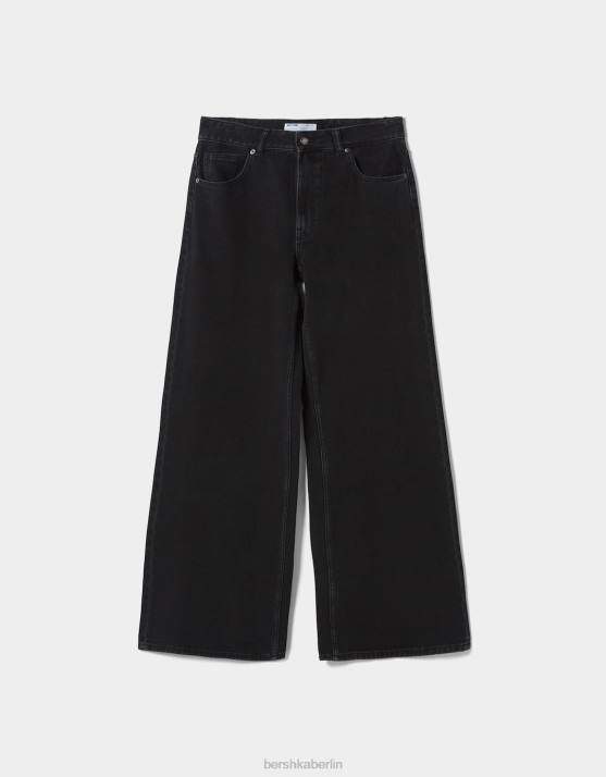 Schwarz Bershka unisex Jeans mit weitem Bein H00J3981