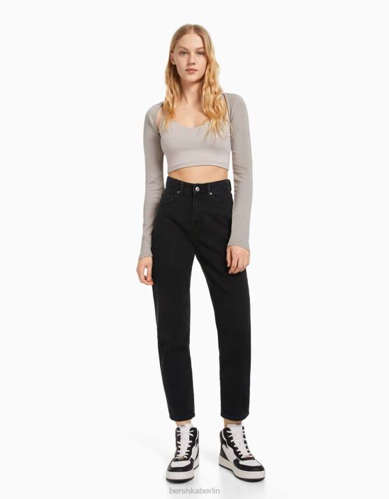 Schwarz Bershka unisex Mom-Jeans H00J3939