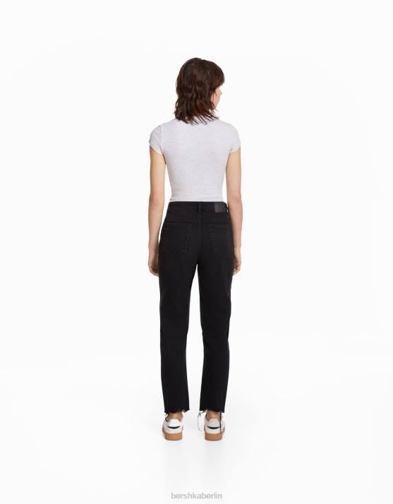 Schwarz Bershka unisex Zerrissene Mom-Jeans H00J3952