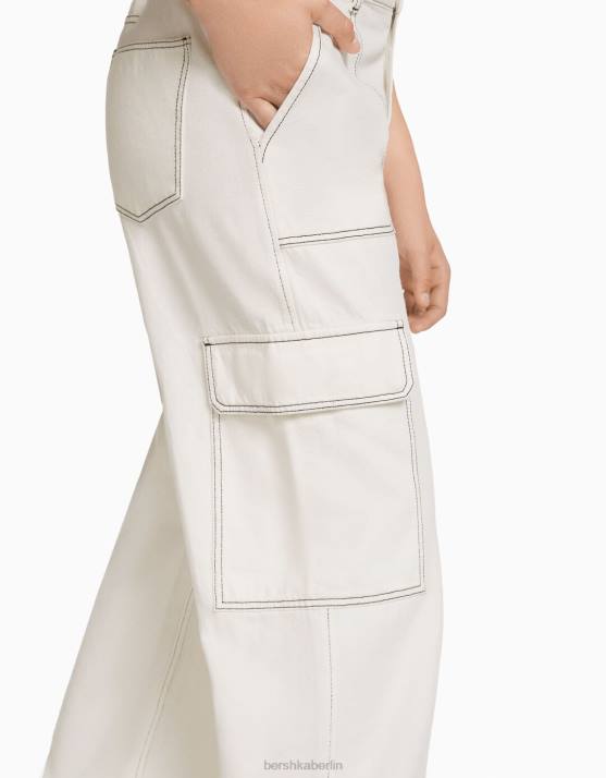 Weiss Bershka unisex Gerade geschnittene Cargo-Jeans H00J3989