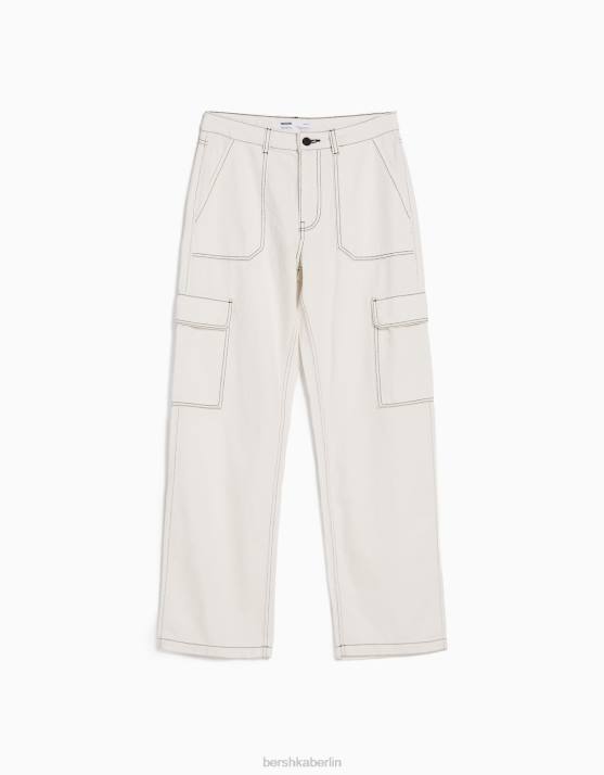Weiss Bershka unisex Gerade geschnittene Cargo-Jeans H00J3989