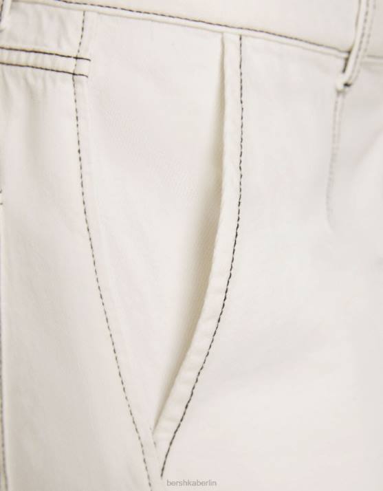 Weiss Bershka unisex Gerade geschnittene Cargo-Jeans H00J3989