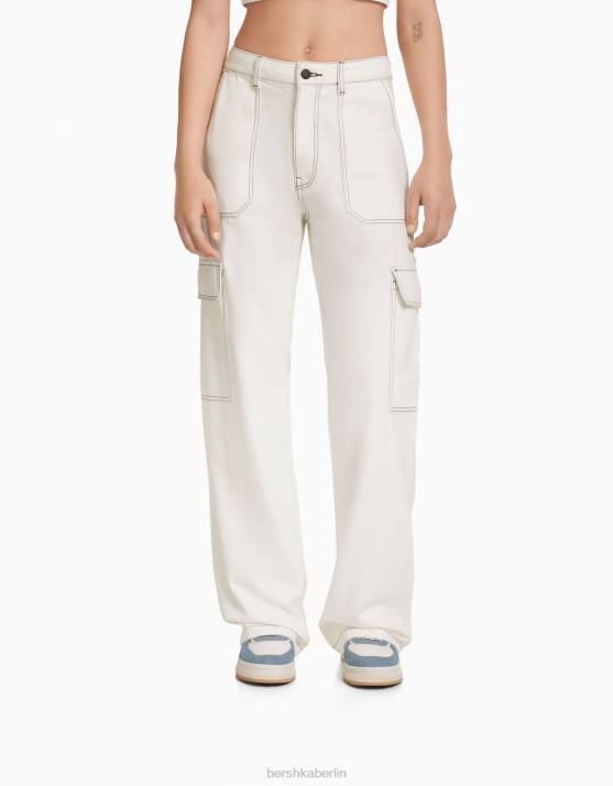 Weiss Bershka unisex Gerade geschnittene Cargo-Jeans H00J3993