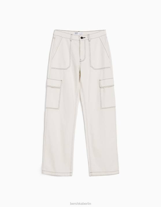 Weiss Bershka unisex Gerade geschnittene Cargo-Jeans H00J3993