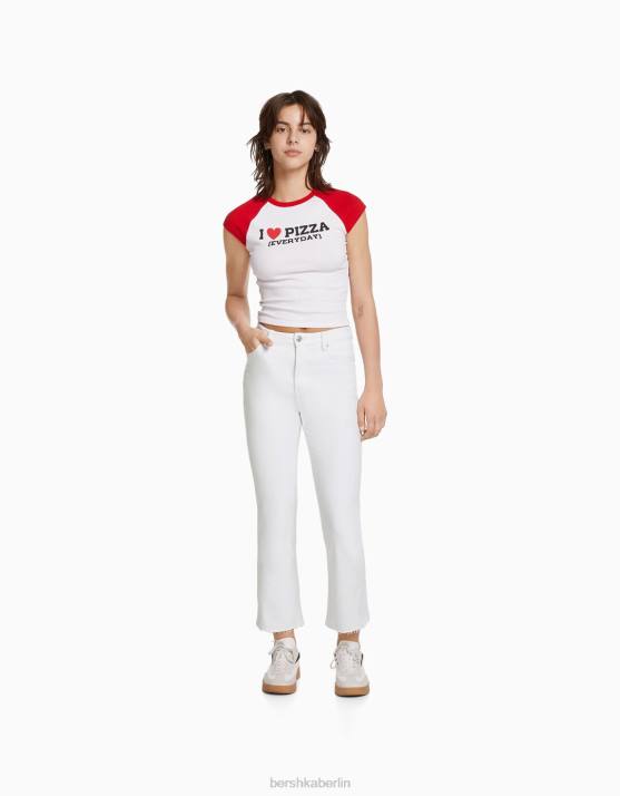 Weiss Bershka unisex verkürzte, ausgestellte Jeans H00J3923