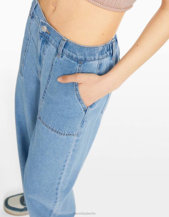 hellblau Bershka unisex 90er-Jahre-Jeans mit elastischem Bund und Tasche H00J3964