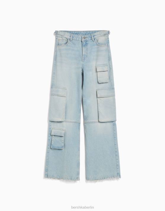 hellblau Bershka unisex Ausgewaschene Cargo-Jeans mit mehreren Taschen H00J3915