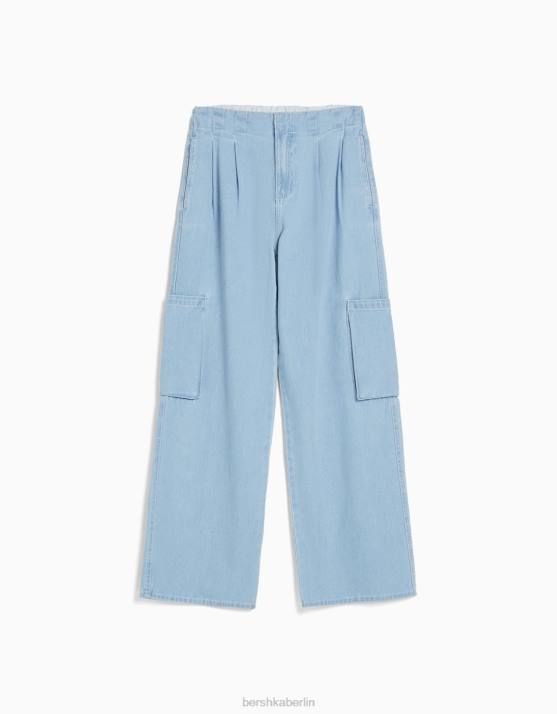 hellblau Bershka unisex Cargo-Jeans mit Falten H00J3933