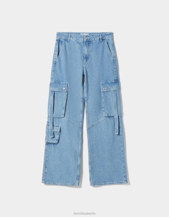 hellblau Bershka unisex Cargo-Jeans mit mehreren Taschen H00J3914
